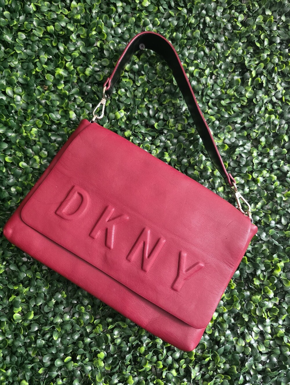 DKNY Embossed Red Leather Shoulder Bag